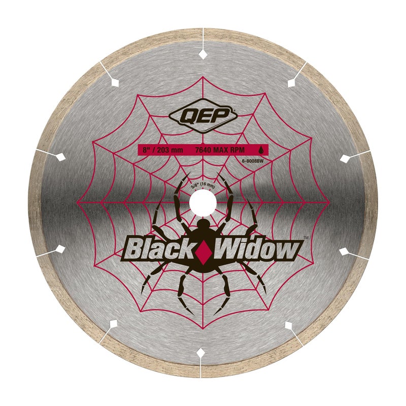 QEP 8" Black Widow Premium-Grade, Thin Rim Diamond Blade for Wet Cutting of Porcelain, Ceramic, Granite and Marble Tile - Image 1